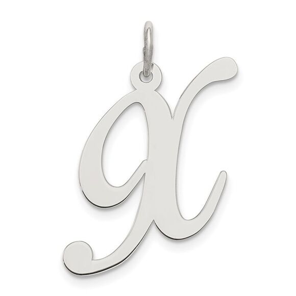 Sterling Silver, Ella Collection, LG Fancy Script Initial X Pendant - Picture 1 of 5
